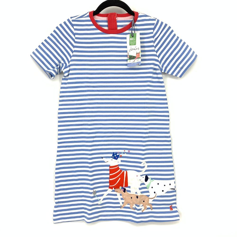Joules Made For Mischief Rosalee Short Sleeve Dress Girls 10 Blue White Stripe